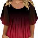 onlypuff Womens Double Layered Tunic Tops Half Sleeve Floral Double Layered Sheer Flowy Blouse Round/V Neck Casual Shirts (L)