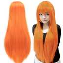 IMISSU 80cm Long Straight Natural Hair Cosplay Wigs with Bangs Colorful Halloween Costume Party Wig (Fluorescent Orange)