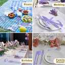150 Pcs Purple Plastic Silverware, Purple Utensils, Silverware Set Includes 50 Plastic Forks, 50 Spoons, 50 Knives Disposable for Birthday, Celebration, Baby Shower (Lavender)