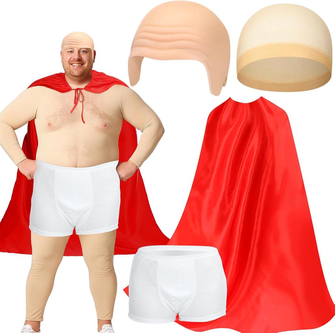 4 Pcs Bald Principal Costume for Read Week Celebration Red Cape Costume Book Character Cosplay for Book Character Day