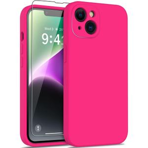 DEENAKIN Compatible with iPhone 14 Plus Case with Screen Protector,Enhanced Camera Cover,16ft Drop Tested Soft Silicone Gel Rubber,Slim Fit Protective Phone Case 6.7" Hot Pink
