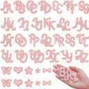 62Pcs Self Adhesive Pearl Letter Patches (A-Z) Star Butterfly Heart Bowknot Flower Glitter Pearl Letter Patches Rhinestone Applique for DIY Clothes, Bags, Shoes Pink