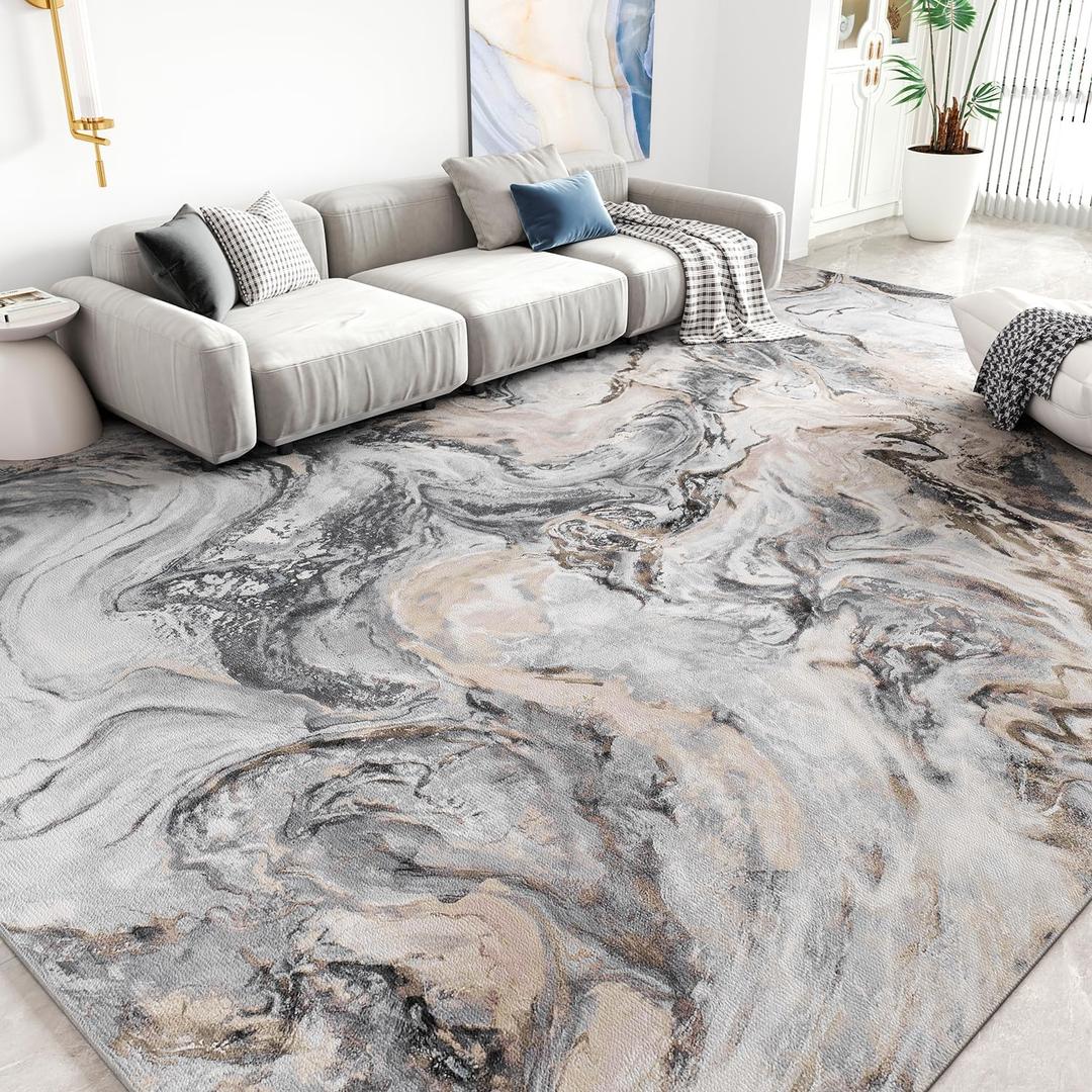 4x6 Washable Area Rugs for Living Room, Blue Modern Abstract Rug Entryway Kitchen Non Slip Throw Rug, Stain Resistant Carpet for Dining Room Playroom Bedroom, Pet & Kids Friendly (Grey)