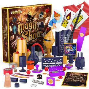 Nicella Magic Kit - 300+ Magic Tricks for Kids Age 6-8 8-10 10-12, Magic Set Magician Toy with Video Instructions for Kid Beginners - Christmas Halloween Birthday Gifts Toys for Boys Girls Kids (Gold)