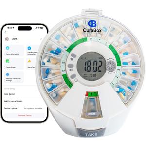 Bluetooth Automatic Pill Dispenser with App, 21 Individual Pods Medication Organizer for Seniors & Caregivers with Tracks Adherence History, Alarms & Light Alerts, Key Lock, for Vitamins Supplements
