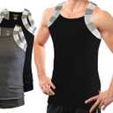 Different Touch 2 Pack Men Square Cut Two Tone Trim Tank Top, XL