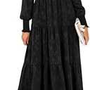 PRETTYGARDEN Women's Fall Spring Midi Dress Long Sleeve Floral Smocked Elegant Wedding Guest Long Flowy Dresses with Pockets, L