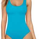 MANGOPOP Women's Tank Top Bodysuit Scoop Neck Sleeveless Body suit Sexy Backless Ribbed Tops, S