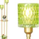HMVPL Vintage Floor Lamp with Shelves, Gold Floor Lamp with Table, Mid Century Standing Lamp with Green Glass Shade, On/Off Switch, Boho Corner Lamp for Living Room, Brass Tall Lamp for Bedroom Office