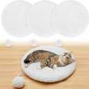 Abbylike 3 Pack 14" Round Cat Dog Bed Cushion Pad Mat Faux Rabbit Fur Pet Sleeping Mat with Small Ball Warm Plush Anti Slip Washable Cat Tree Tower Replacement Cushion Pad for Carrier Crate, White