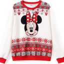 Disney family matching sweatshirt Stitch Mickey Spiderman print long sleeve winter Christmas mom dad kids loose fit red (Men, L)