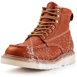 SUREWAY 6 in Mens Soft/Steel Toe Work Boots for Men-Full Grain Leather,GoodyearWelt,Non-Slip EH Safety Industial Construction Wedge Moc Toe Work Boots/Shoes Size 9