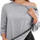 Deyeek Women's Post Shoulder Surgery Shirts Tear Away 3/4 Snap Tops (Gray, XL)