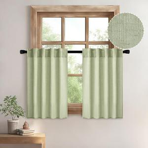 MIULEE Sage Green Kitchen Curtains 24 Inch Length 2 Panels, Soft Thick Linen Textured Semi Sheer Light Filtering Short Cafe Tier Curtains for Small Half Window Bathroom Laundry Back Tab Rod Pocket (26"W x 24"L (Pack of 2))
