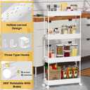 SPACEKEEPER Slim Rolling Storage Cart 4 Tier Bathroom Organizer Mobile Shelving Unit Utility Cart Tower Rack for Kitchen Laundry Narrow Places, White