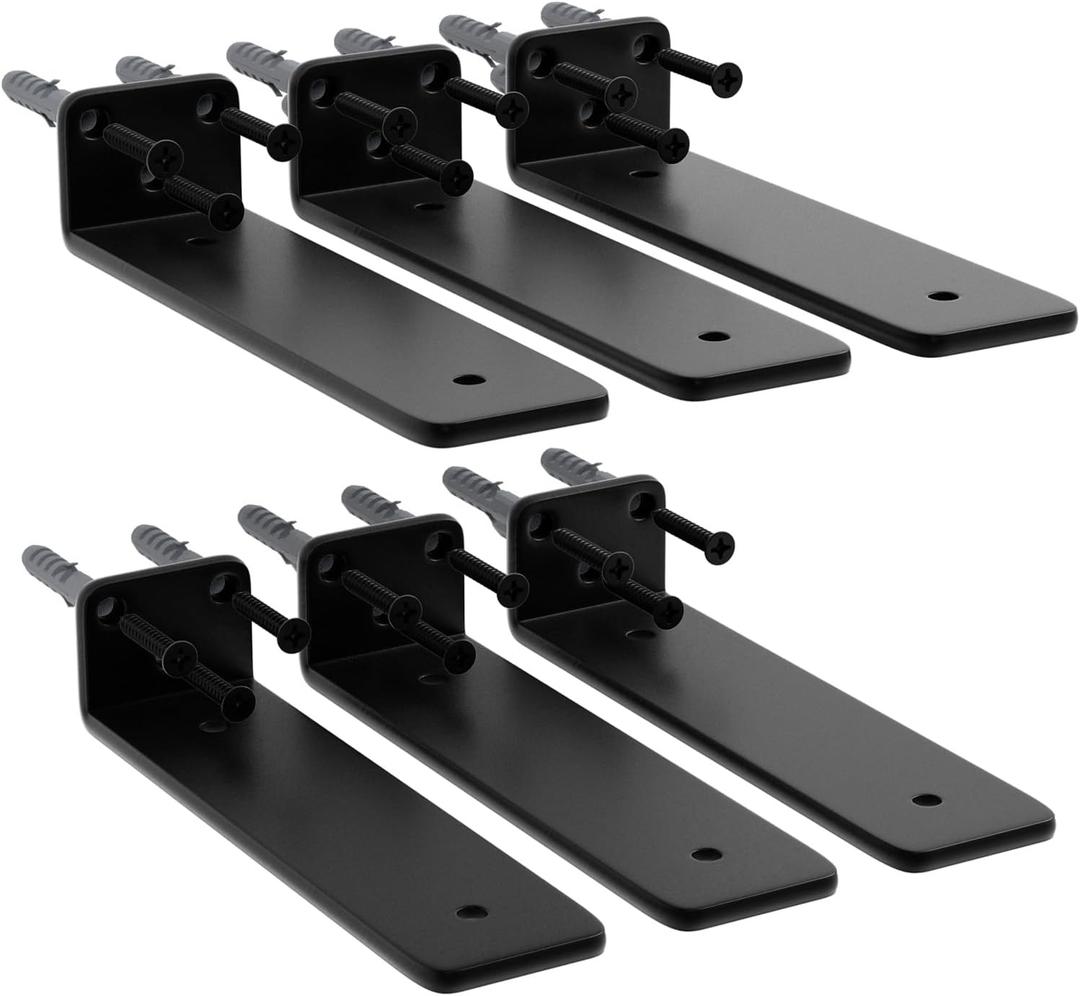 8 Inch Minimalism Floating Shelf Brackets, 6-Pack 1/5 Thick Carbon Steel Hidden Shelf Brackets, Rustic Industrial Brackets for Wall Decor