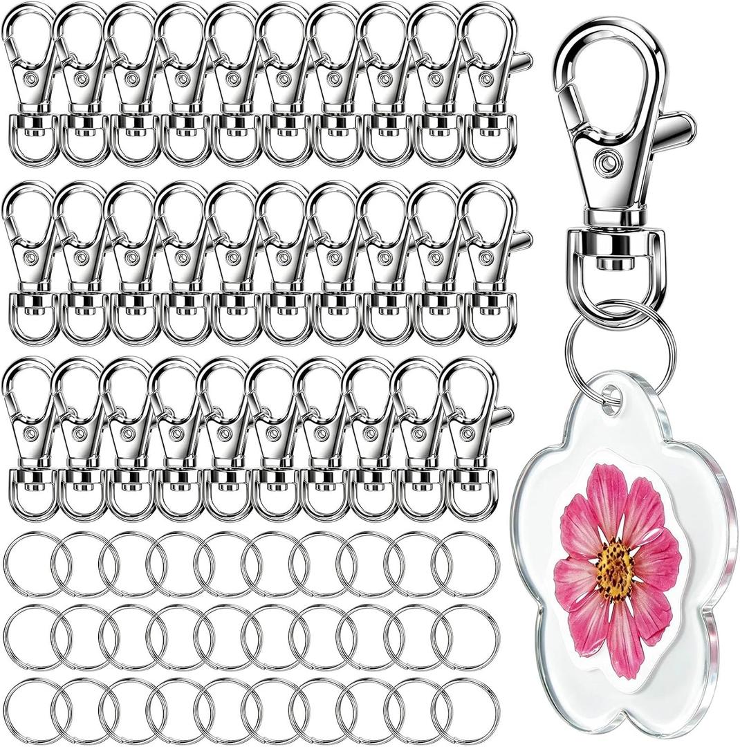 LEOBRO 60PCS Lobster Claw Clasps and Key Rings, 30PCS Keychains Clips and 30PCS Key Chain Ring, Keychain Making kit for Key Chain, Jewelry Making, Art Crafts, Silver