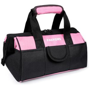 Pink Tool Bag for Women With 13-Inch Wide Mouth Double Zippers,Tool Bag With 8 Pockets Outside and 2 Pockets Inside(PINK)