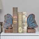 Vintage Blue Butterfly Bookends,Resin Book Ends for Shelves,Heavy Duty Decorative Bookends,Creative Book Stopper Holder Decor for Desk Home Office,Shelf Decoration,Gifts for Mother's Day