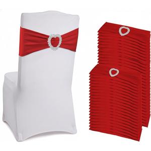 150 Pieces Chair Sashes & Bows - Stretch Spandex Chair Cover Band with Buckle for Wedding, Hotel Banquet, Birthday Party & Home Bulk Decorations (Red)