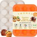 TOSHEX Silicone Muffin Pan 12 Cup Regular Silicone Cupcake Pan [2 Pack] Non-stick Silicone Molds Great for Making Muffin Cakes, Bread, Tart, Brownies (Cream & Orange, 2 Pack 24 Cup Mini)
