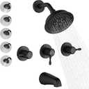 3 Handle Tub Shower Faucet Set, Bathtub Shower Trim Kit with Tub Spout, Shower System Complete 3 knobs, Matte Black