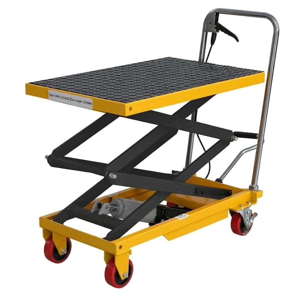 Hydraulic Lift Table Cart, 330lbs Capacity 49.6'' Max Lift, Double Scissor Lift Table w/4 Wheels & Non-Slip Pad, Heavy Duty Hydraulic Platform Lift Cart for Warehouse, Shop, Garage Material Handling
