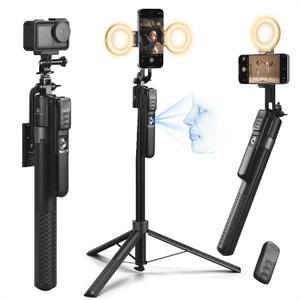 K&F CONCEPT 71 Auto Face Tracking Tripod, 360 Rotation Selfie Stick with 2 Fill Lights, Gesture Remote Control for Vlogging, Live Streaming Video Recording, Compatible with iPhone Android Pocket 4/3