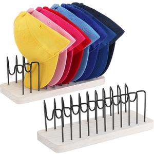 Hat Organizer for Baseball Caps, Hat Rack Stand for 20 Hats Wood Metal Hat Holder Storage Baseball Cap Organizer for Closet Dresser Desk (White, 2 Packs)