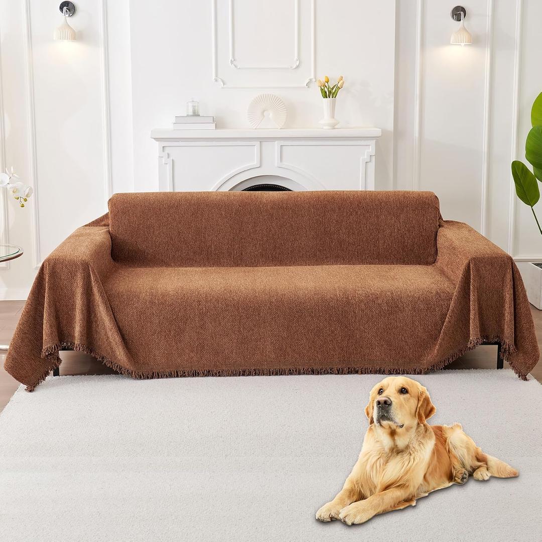 HAOMAIJIA Non Slip Couch Cover Sofa Covers for 3 Cushion Couch Washable sectional Couch Covers for Dogs pet Furniture Protector Couch Cover Blanket for Living Room (Brown, 71"x134")