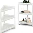 Giantex 2 Pack Corner Shelf Stand, 3-Tier Detachable Floor Shower Shelf, Bathroom Corner Stand w/Drainage Holes, Counter Storage Shelf, Triangle Organizer Rack for Kitchen, Living Room, White