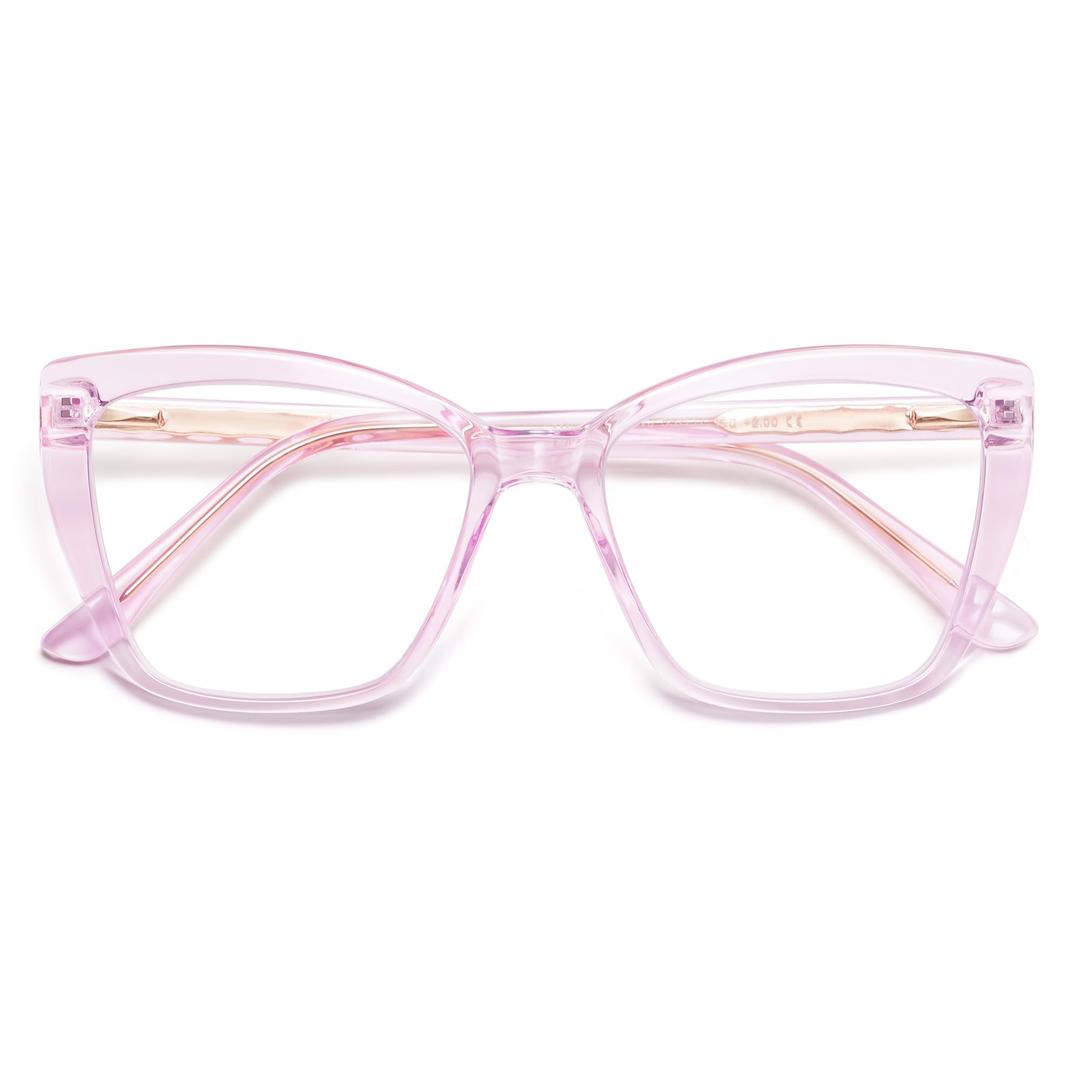 AMOMOMA Trendy TR90 Oversized Blue Light Reading Glasses Women,Stylish Square Cat Eye Glasses AM6031 Crystal Purple 2.5 x