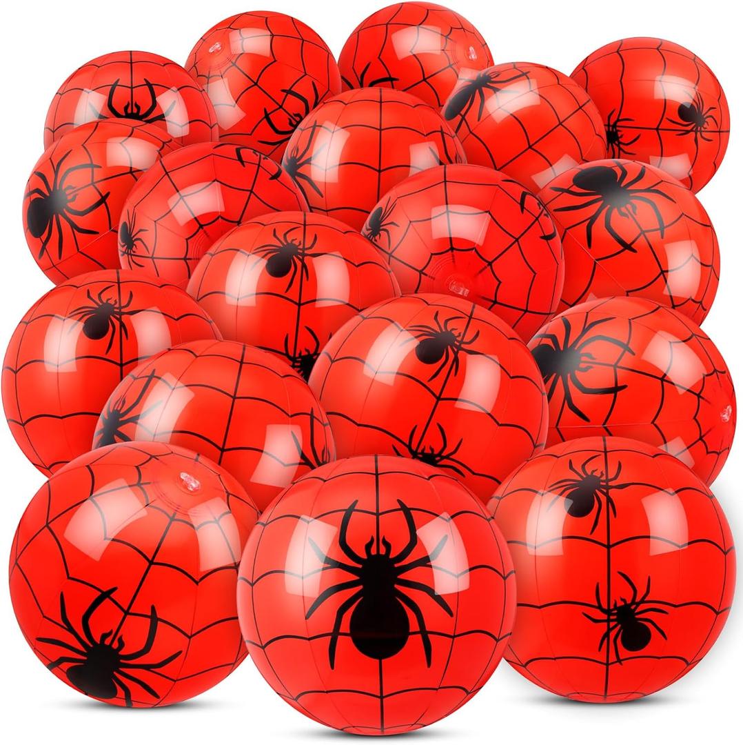 18 Pack Christmas Spider Inflatable Beach Balls for Kids 12 Inch Red Spider Web Themed Party Favor Gifts Bulk for Birthday Swimming Pool Beach Xmas Class Party Supplies Decorations