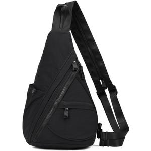 KL928 Crossbody Sling Backpack Nylon Cross Body Bag Travel Hiking Shoulder Bags Daypack Rucksack Unisex (Black)
