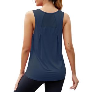 Mippo Workout Tops for Women Mesh Athletic Shirts Sleeveless Yoga Tank | Long Tank Tops, Lightweight, Loose Fit, Soft and Breathable, Running Tank, Gym and Casual, Easy to Care (Blue, M)