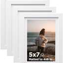 KINLINK 5x7 Picture Frame White Set of 4, Wooden Photo Frames Matted 4x6 with Plexiglass for 4x6 with Mat or 5x7 without Mat for Table and Wall Display