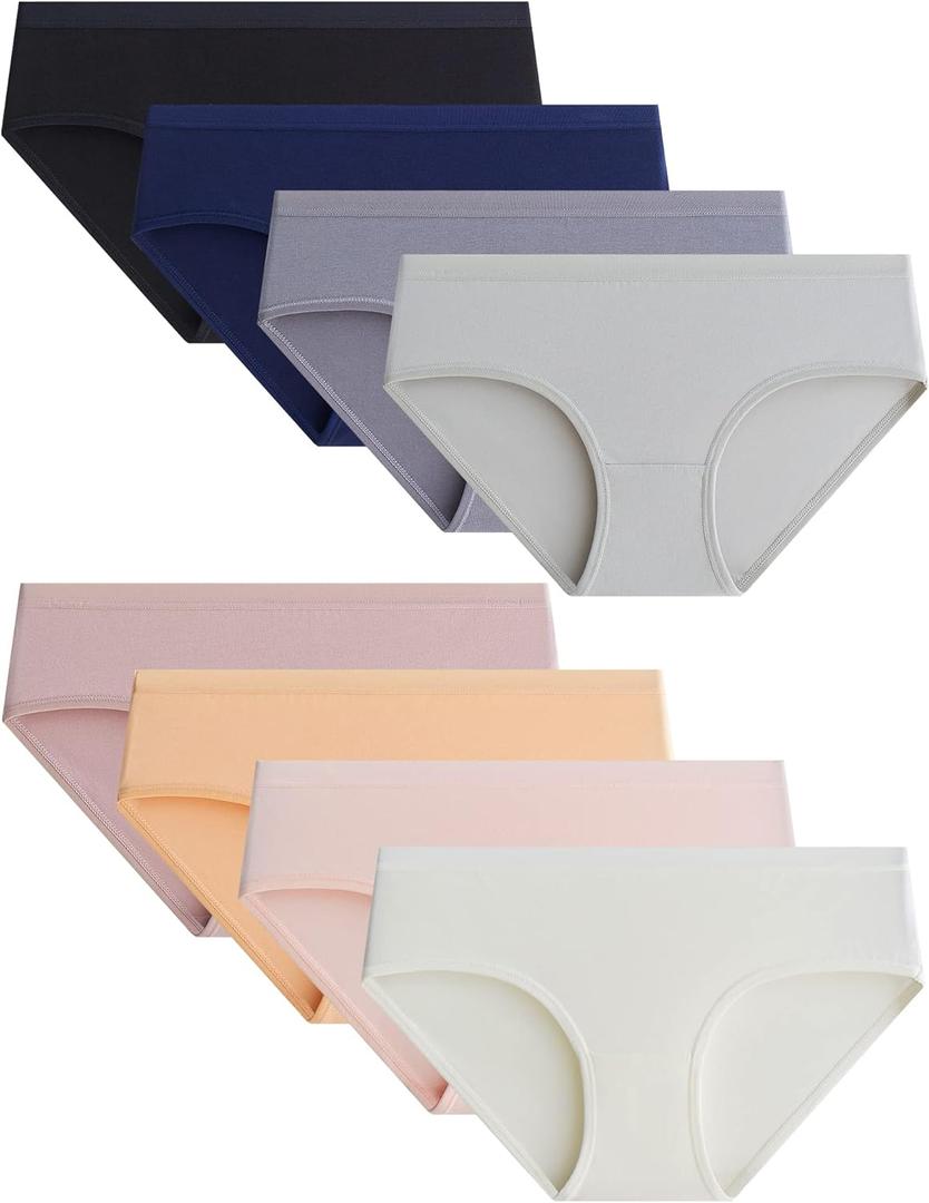 Adorel Teen Girls Underwear Cotton Panties Briefs Solid Color Pack of 8 (White, M)