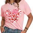 Holiday T-Shirt for Women - Valentines Funny Graphic Tee Crewneck Sleeve Top Print Tops (Pink, L)