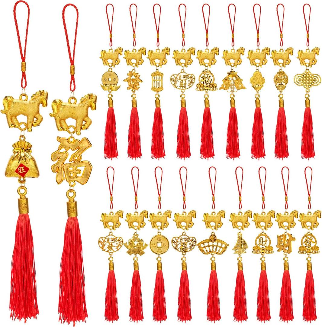 20 Pcs 2026 Chinese New Year Decorations Horse Pendant Lunar Hanging Chinese New Year Feng Shui Fengshui Decor Good Luck Charms for Home Wealth Success Fortune Health