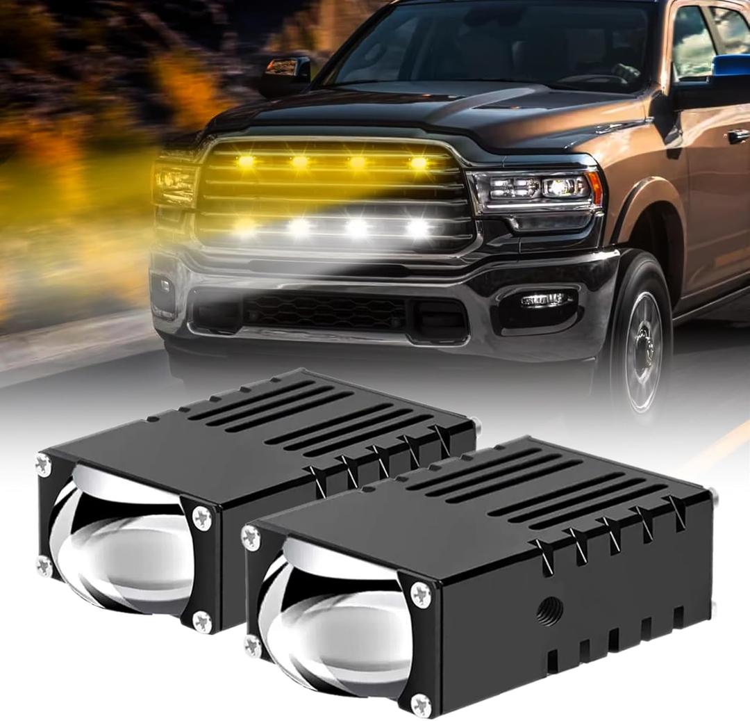 Super Bright Grill Driving Lights, Mini Projector Fog Lights for Car/Truck/Offroad/UTV/ATV/Motorcycle, Slim LED Bar, Hi-Lo Beam, White/Yellow