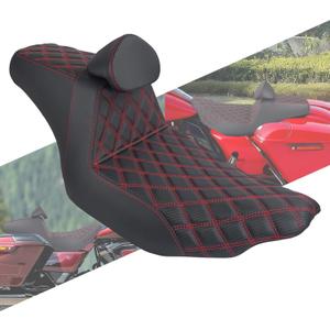 One-piece Two-Up Seat Driver Passenger Seat With Backrest Fit for Harley Touring 2024-Up Street Glide CVO 2023 Road Glide CVO 2023 (Red Stitching)