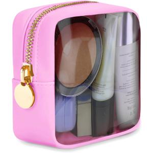 DANCOUR Clear Mini Makeup Bag for Purse Small Cosmetic Pouch Travel Organizer Transparent Toiletry Case Mini Pouch Light Pink