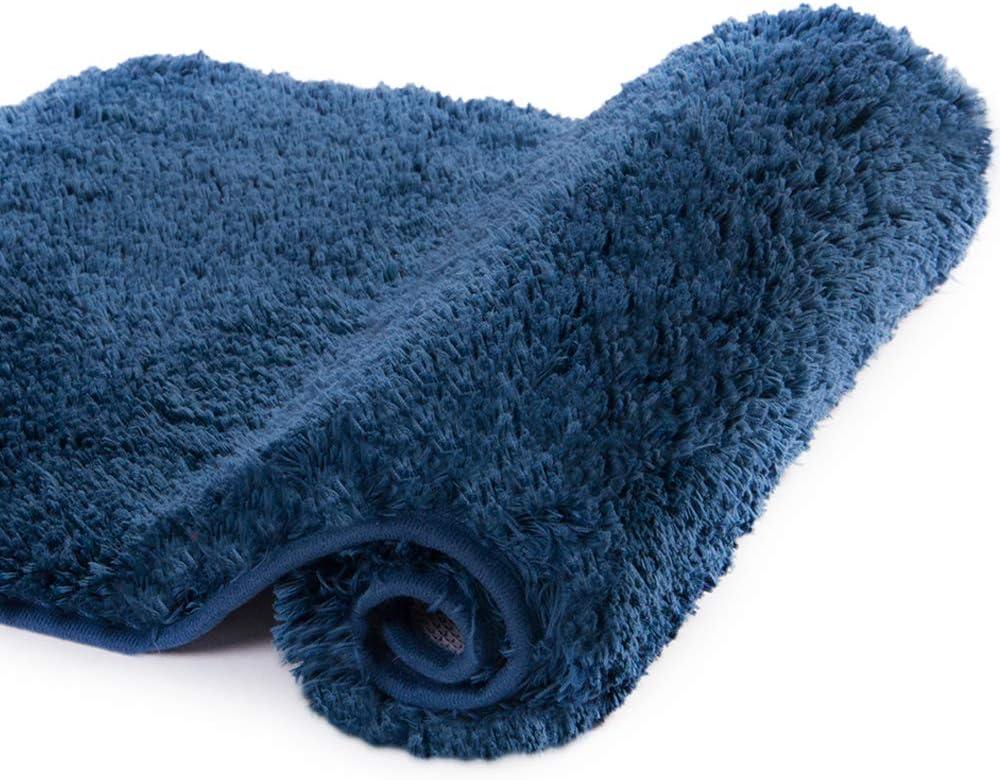 Walensee Non Slip Bath Mat (16 x 24, Navy) - Soft Microfiber Shaggy, Water Absorbent, Machine Washable, Thick Plush Shower Rug
