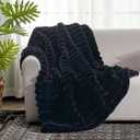 Cozy Bliss Faux Fur Throw Blanket for Couch, Cozy Warm Plush Striped Blanket for Sofa Bedroom Living Room,60 * 80 Inches Black, Twin