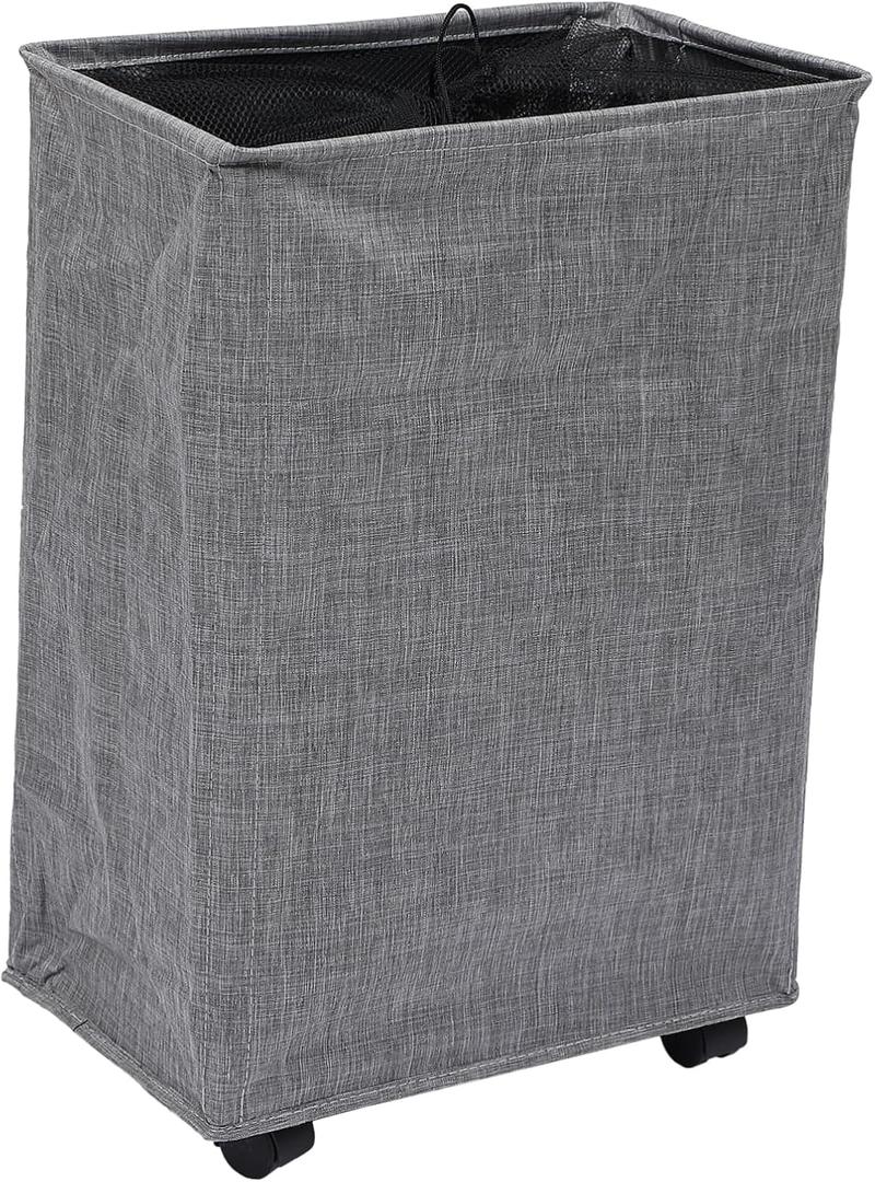 Amosfun Dirty Clothes Laundry Hamper Wheels and Handles Foldable Storage Basket for Bedroom Bathroom College Organizing Clothes and Soft Light Grey
