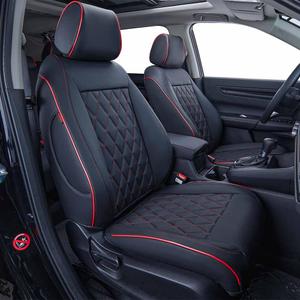 EKR CRV Seat Covers Custom Fit for Honda CRV 2017 2018 2019 2020 2021 2022,Leather Car Seat Cover Full Set for Trucks SUV,Waterproof Car Seat Cushion,Faux Leather (Black with Red Piping)