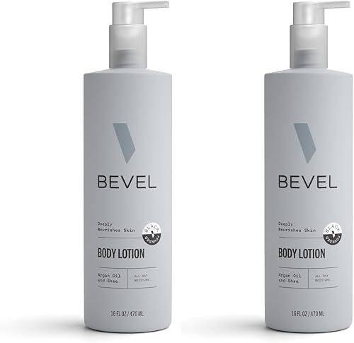 Bevel All Day Body Lotion for Men with Shea Butter and Argan Oil, Lightweight Formula Softens and Smoothes Skin, 16 Oz), (Pack of 2)