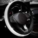 New Diamond+Leather Steering Wheel Cover,Bling Crystal Rhinestones Steering Wheel Cover Universal Fit 15" Car Wheel Protector for Women Girls (Black Leather+White Diamond)