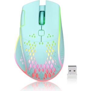 VEGCOO Wireless Gaming Mouse, C30 Silent Click Wireless Rechargeable Gaming Mouse with Double-Click Key and Colorful LED Lights, 3 Level Adjustable DPI for Gaming and Working (Blue)