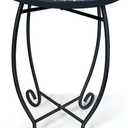 LIFFY Outdoor Side Table,12" Round Ceramic Tile Tabletop Accent Table with Metal Frame, Indoor Small Decorative Plant Stand & End Table for Home, Patio, Garden (Navy Blue-12 Inches)